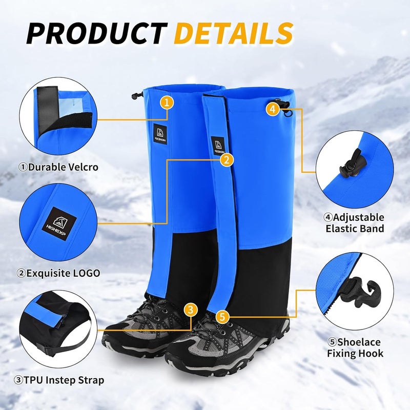 HIGH EXPERIENCE Store Leg Gaiters 100% Waterproof Adjustable Shoe Snow Boot Guard Gators for Hiking Shoe Cover Hunting Snowshoeing Climbing Walking for Women Men - Image 4